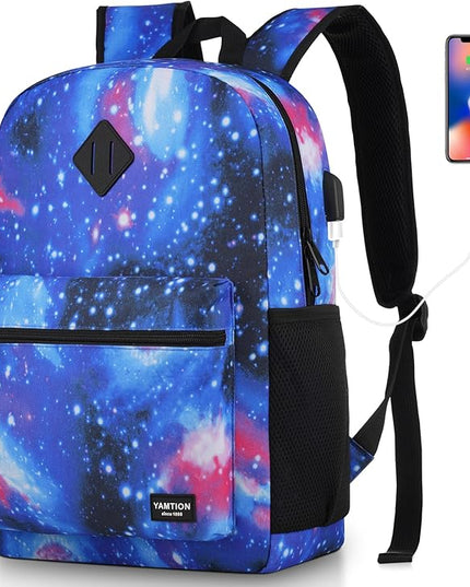 YAMTION Unisex School Backpack,Casual Bookbag Adults and Teens Schoolbag with USB Port for High School College Office Work Travel