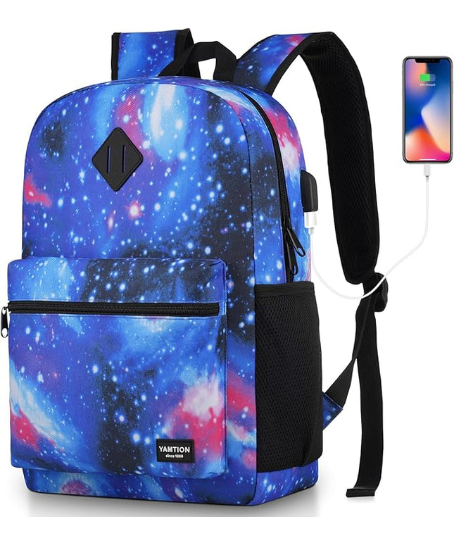 YAMTION Unisex School Backpack,Casual Bookbag Adults and Teens Schoolbag with USB Port for High School College Office Work Travel