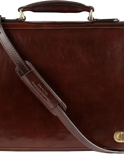 Time Resistance Leather Briefcase for Men - Italian Full Grain Leather Laptop Bag - Messenger Bag - Gift Box Included