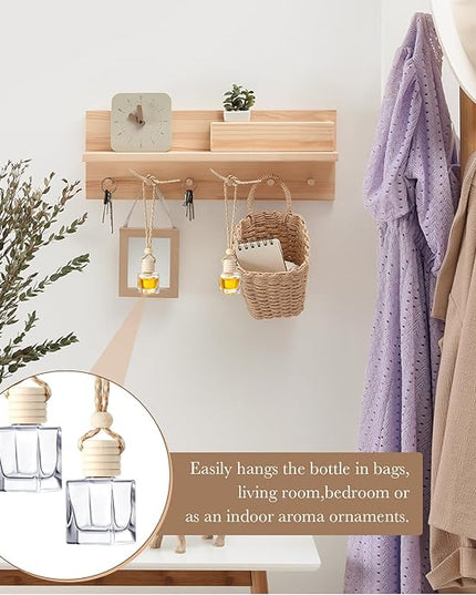 BBTO 200 Pcs Hanging Car Diffuser Bottles Bulk, Empty Clear Glass Air Freshener Bottles with Wooden Cap for Perfume Essential Oils Fragrance Aromatherapy Ornament(Cube)