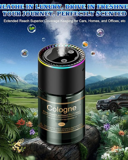 Smart Car Air Freshener, CarDiffuser with 6.09 Fl Oz /180ml Capacity Essential Oil Last 9 Months Fragrance, 5s Full-Car Fragrance, Adjustable Intensity, Auto On/Off, Women & Men for Cologne Scent ﻿
