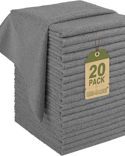Microfiber Cleaning Cloth, 20 Pack Reusable Microfiber Towels for Cars Lint Free Cleaning Shop Towel Rags for Home Kitchen Automotive Bar Mechanic Restaurant Garage, 11.5"x 11.5", Grey