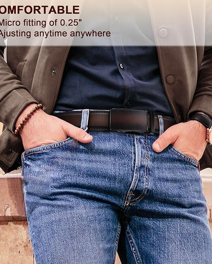 KEMISANT Men Belt 2 Pack, Leather Ratchet Belt Easy Click Slide For Men 1 3/8",Cut for Fit