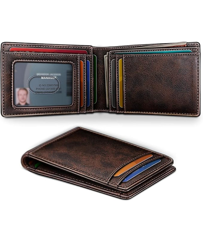 BULLIANT Men Wallet,Slim Leather Wallet Money Clip Magnetic Closure Simplifed Bill Folder 10Cards RFID Blocking 4.3"×3"