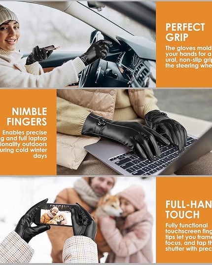 Dsane Womens Winter Leather Gloves Touchscreen Texting Warm Driving Lambskin Gloves for Christmas Gifts