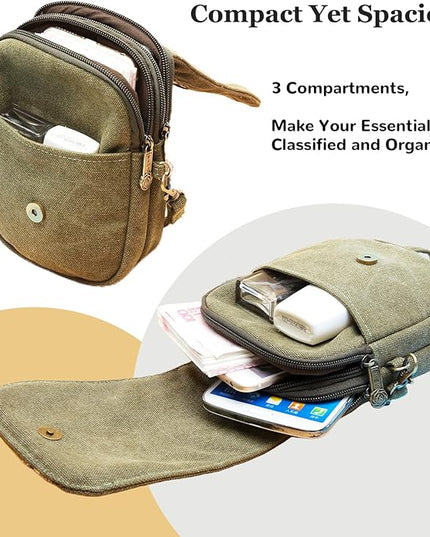 Goodhan Embroidery Canvas Crossbody Bag Cell phone Pouch Coin Purse for Women