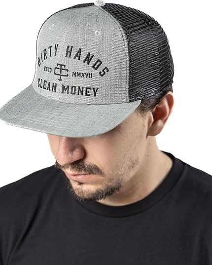 TROLL CO. CLOTHING Dirty Hands Clean Money Meshback Hat - Black, Adjustable Snapback, Curved Brim, One Size Fits Most