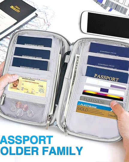 TOPBAG Passport Holder Family, Women Rfid Blocking Passport Wallet, Travel Document Organizer for Premium Wallets, Waterproof Passport Holders Bag for Women & Men Traveling, Credit Cards Case
