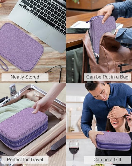FYY Electronic Organizer, Large Travel Cable Organizer Bag Pouch Electronic Accessories Carry Case Portable Waterproof Double Layers All-in-One Storage Bag for Cable, Cord, Charger, Dark Purple