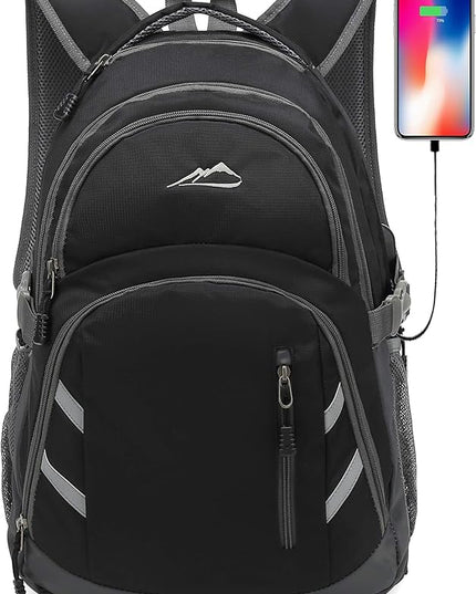 ProEtrade Backpack Bookbag for College Laptop Travel, Fit Laptop Up to 15.6 inch with USB Charging Port Multi Compartment Anti theft, Gift for Women Men (Black)
