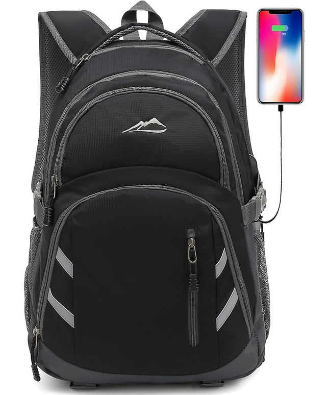 ProEtrade Backpack Bookbag for College Laptop Travel, Fit Laptop Up to 15.6 inch with USB Charging Port Multi Compartment Anti theft, Gift for Women Men (Black)