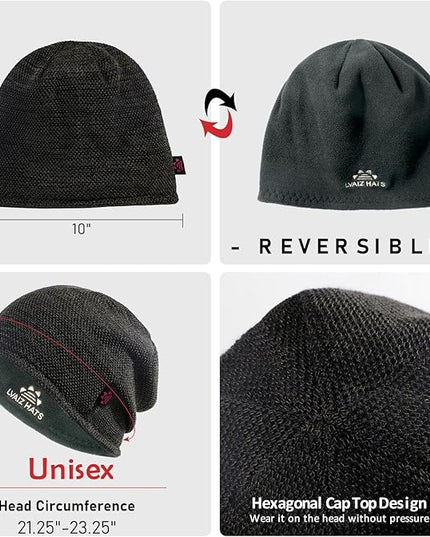 Lvaiz Mens Winter Beanie Hat Warm Fleece Lined Skull Cap for Men Reversible Women Windproof Watch Hat Knit Warm Unisex Beanie