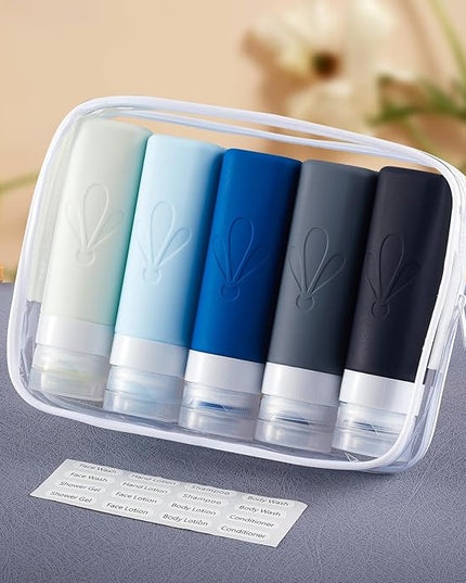 INSFIT Travel Bottles for Toiletries, TSA Approved 3oz Travel Size Containers, BPA Free Leak Proof Squeezable Silicone Tubes for Shampoo Conditioner Lotion Soap with Labels