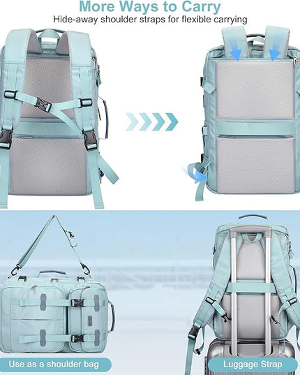 PIJUSHI Carry on Travel Backpack for Women Convertible Duffle Bag Flight Approved Luggage Backpack Fit 16 Inch Laptop(PE053 Teal Blue)