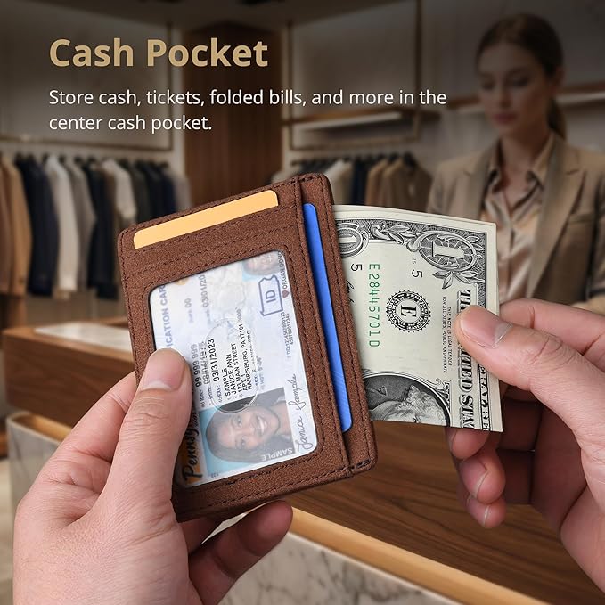 Buffway Slim Minimalist Front Pocket RFID Blocking Leather Wallets for Men and Women - At Sahara Coffee