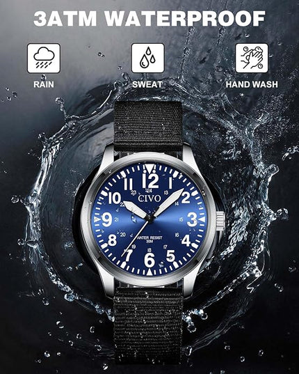 CIVO Analog Wrist Watches for Men: Waterproof Stainless Steel Mens Watches - Silver Watch with Easy Read Dial Men's Watch for Gift