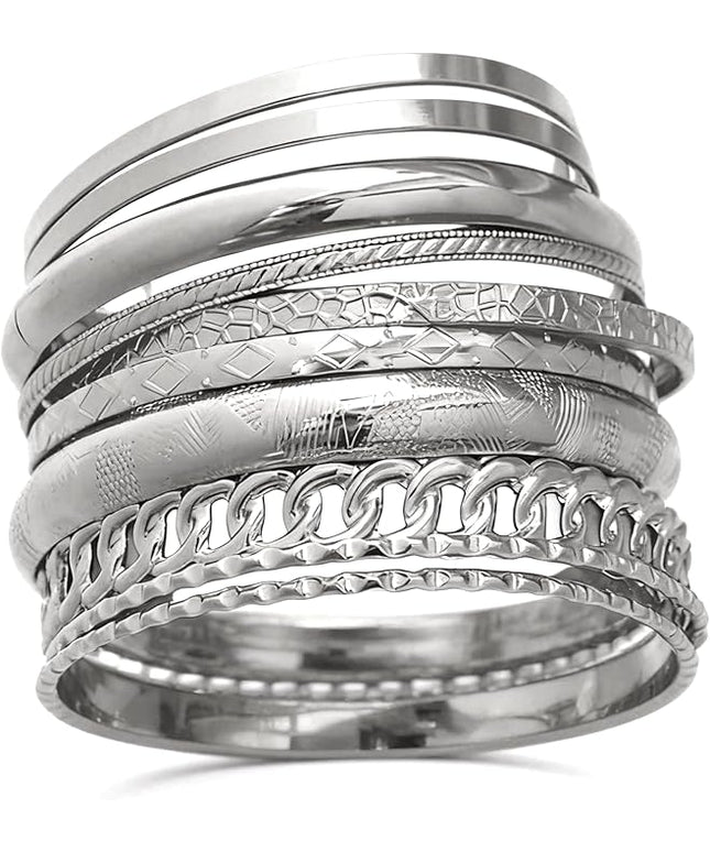 ÌF ME Gold Bangle Bracelets for Women, Indian Bangles Stackable Set, Multi Layer Textured 14K Gold Plated Chunky Bracelets Boho Jewelrys Set