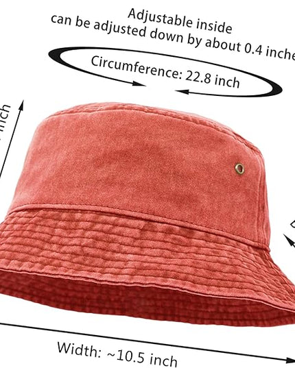 Bucket Hat, Wide Brim Washed Denim Cotton Outdoor Sun Hat Flat Top Cap for Fishing Hiking Beach Sports