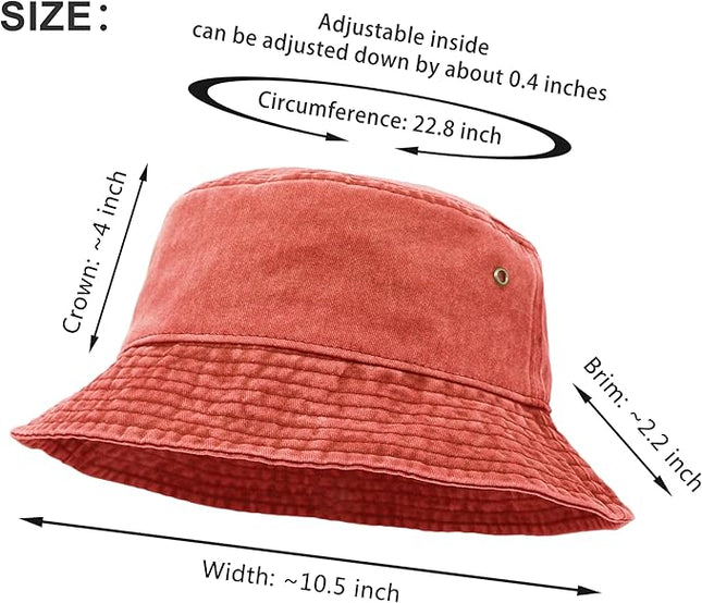 Bucket Hat, Wide Brim Washed Denim Cotton Outdoor Sun Hat Flat Top Cap for Fishing Hiking Beach Sports