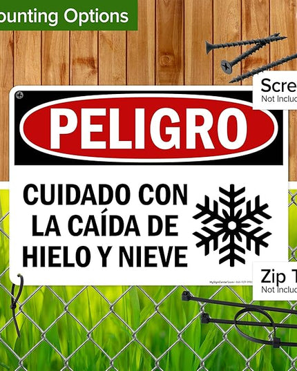 Danger Watch for Falling Ice and Snow Bilingual Sign, 10x14 Inches, Rust Free .040 Aluminum, Fade Resistant, Made in USA by My Sign Center