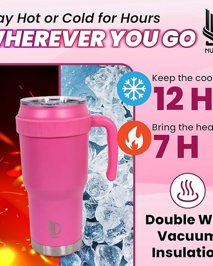 40 Oz Tumbler with Handle & Straw Lid, Insulated Stainless Steel Vacuum Flask, Double Wall Thermal Car Cup for Hot & Cold Drinks, Leak Proof, BPA Free