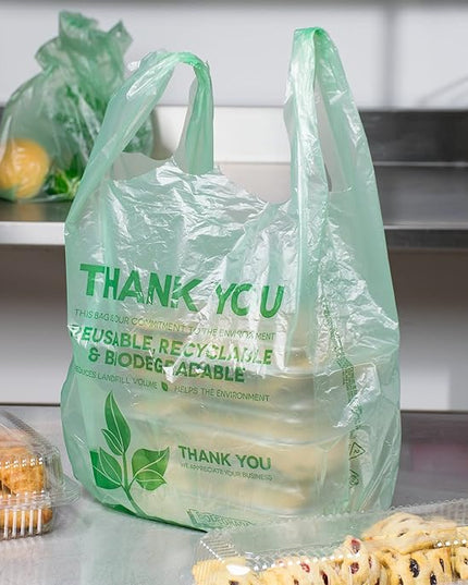 Eco Green Plastic Bags - 500 Count Biodegradable Shopping -Thank You - 22" x 12" Carry Out Bags. (500)