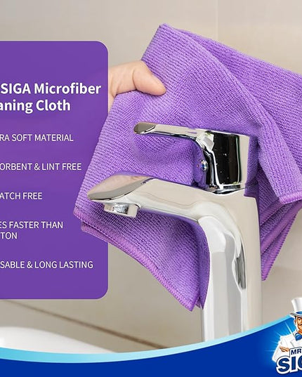 MR.SIGA Microfiber Cleaning Cloths, All-Purpose Microfiber Towels, Streak Free Cleaning Rags, Pack of 12, Purple, Size 32 x 32 cm(12.6 x 12.6 inch)