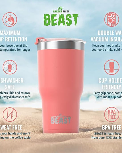 Beast 30 oz Tumbler Stainless Steel Vacuum Insulated Coffee Ice Cup Double Wall Travel Flask (Blossom Pink)
