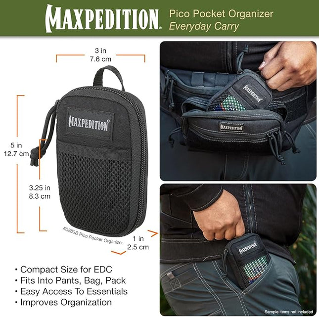 MAXPEDITION Pico Pocket Organizer, Ultra Compact EDC Gear Pouch, Tactical Utility Pouch for Everyday Carry, Tools, Gadgets, Outdoor First-Aid Kit, Survival