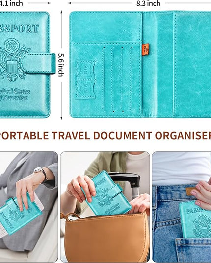 Herain Passport Holder for Travel Cruise Essentials, 2 Pcs Passport Cover Wallet Case Travel Gifts Women Men Family, RFID Passports Book Card Holders Travels Accessories Must Haves