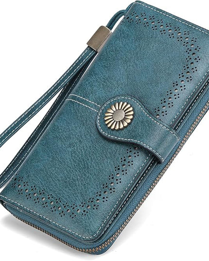 SENDEFN Wallet for Women RFID Blocking Leather Clutch Long Purse Large Capacity Credit Card Holder Wristlet