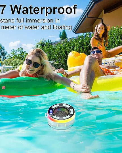 Shower Bluetooth Speaker IPX7 Waterproof, Portable Bluetooth Speakers with Suction Cup and Time Display, Crystal Sound&Bass LED Light 1100mAh, Wireless Shower Speaker for Outdoor/Kayak/ Light Cyan