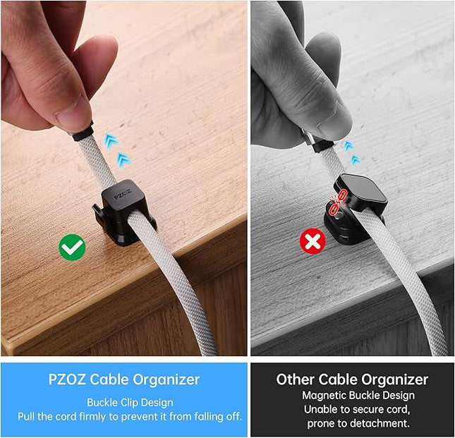 PZOZ 6 Pack Cord Organizer, Adhesive Charger Cable Clips, Wire Holder Keeper Organizer, Charging USB Cable Management for Home Office Desk Phone Car Wall Desktop Nightstand (Black)