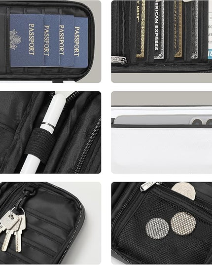 Travel Passport Holder, Large Family Passport Walle for Men Women RFID Passport Cover Lightweight Portable Document Organizer with Wrist Strap (White)