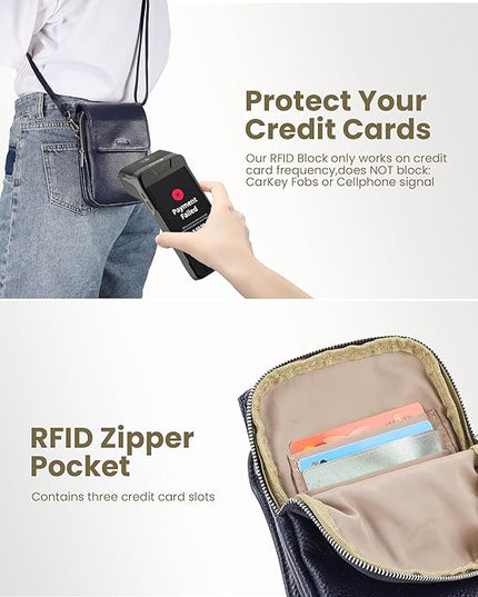 befen Genuine Leather Small Crossbody Bags for Women, Cell Phone Cross body Purse Bag with RFID Blocking Card Slots