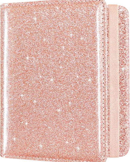 ACdream RFID BLOCKING Passport Holder Travel Wallet, Premium PU Leather Cover Passport Book with Card Holder, Pen Holder, Keep Organization, and Travel Essentials for Women and Men, Glitter Rose