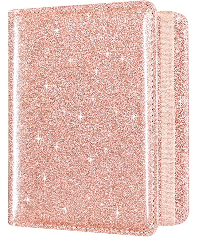 ACdream RFID BLOCKING Passport Holder Travel Wallet, Premium PU Leather Cover Passport Book with Card Holder, Pen Holder, Keep Organization, and Travel Essentials for Women and Men, Glitter Rose
