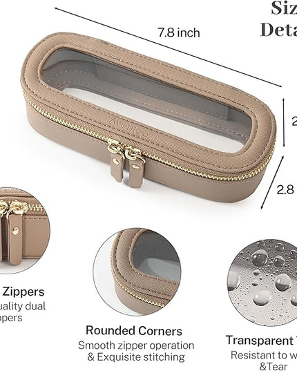 Aveniee Slim Clear Makeup Brush Bag, Small Cosmetic Brush Holder, Mini Toiletry Bag Travel Case for Women, Thin Make up Bags with Dual Zipper, Cute Travel Essentials Bag Organize - Taupe