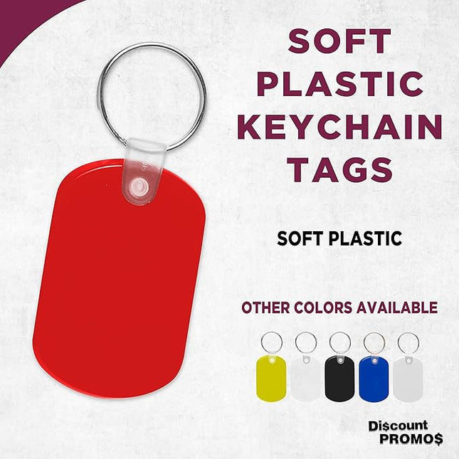 DISCOUNT PROMOS Tag Soft Plastic Keychains - 10 pack - Small Key Tag Chain For Staying Organized - Rubber Key Ring Keychain – Red