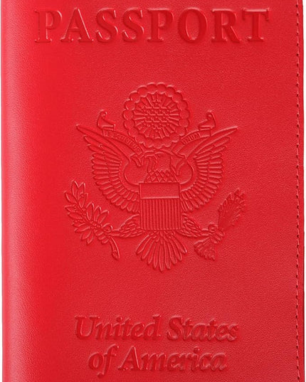 Shvigel US Leather Passport Book Cover - Thin American Travel Passport Holder - Premium International USA Passport Protector Case for Women Men (Red)