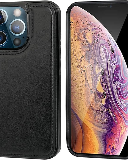 ONETOP Compatible with iPhone 13 Pro Max Wallet Case with Card Holder,PU Leather Kickstand Card Slots Case, Double Magnetic Clasp and Durable Shockproof Cover 6.7 Inch(Black)