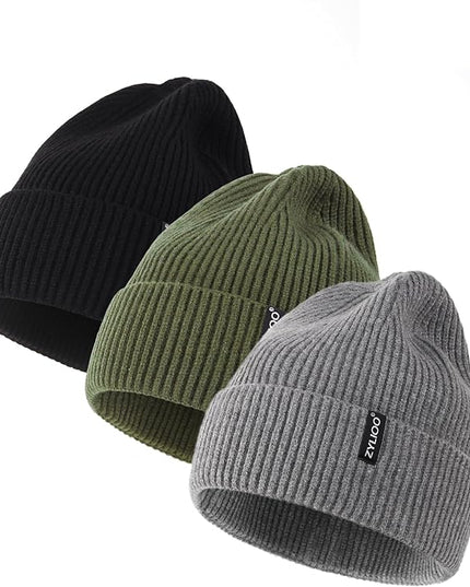 Zylioo Oversize Beanie Hats, XXL Big Size Ribbed Knit Cuffed Winter Hat for Cold Weather, Warm Skull Watch Cap