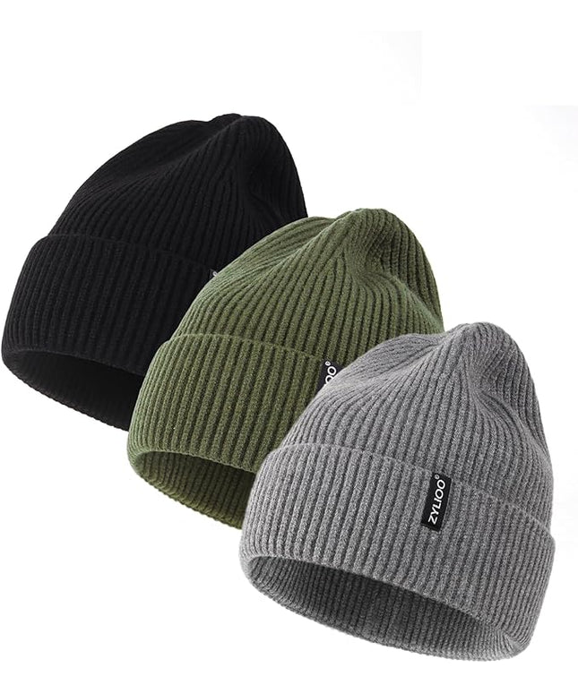 Zylioo Oversize Beanie Hats, XXL Big Size Ribbed Knit Cuffed Winter Hat for Cold Weather, Warm Skull Watch Cap
