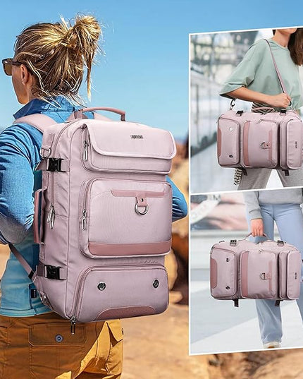 PIJUSHI Carry on Travel Backpack for Women Convertible Duffel Bag Backpack Large Luggage Rucksack Fit 16 Inch Laptop(PE039 Light Purple)