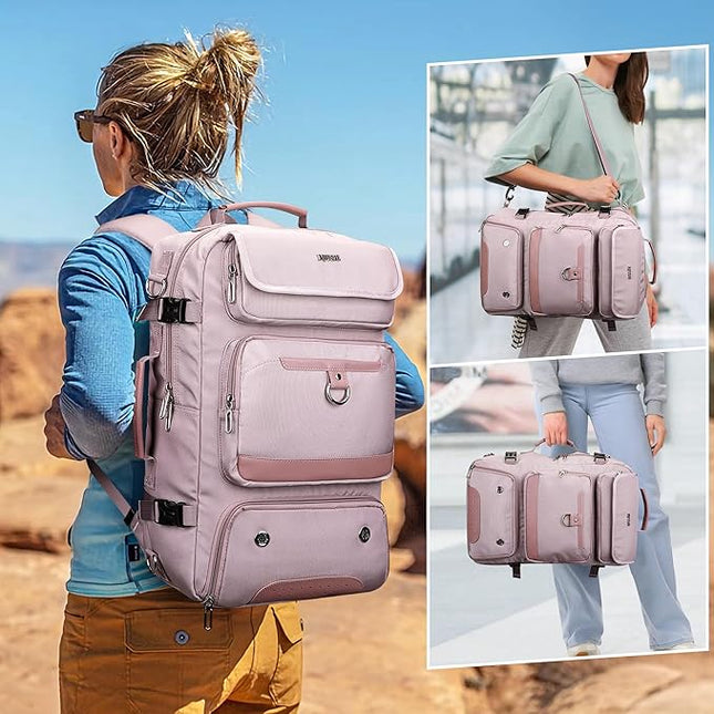 PIJUSHI Carry on Travel Backpack for Women Convertible Duffel Bag Backpack Large Luggage Rucksack Fit 16 Inch Laptop(PE039 Light Purple)