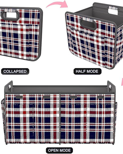 Homeve Trunk Organizer, Car Storage, Reinforced Handles, Collapsible Multi-Compartment, Foldable, Waterproof, Sturdy, 600D Oxford Polyester For Car, SUV, Mini-Van, Navy Blue Ripple, 2 Compart