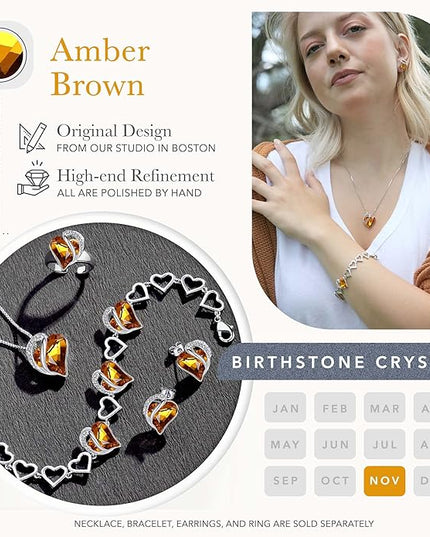 Leafael Infinity Love Heart Link Bracelets, Birthstone or Healing Stone Crystal Bracelet for Women, Silver Tone Jewelry Gifts for Her, 7-inch Chain and 2-inch Extender