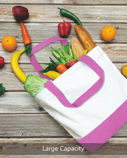 TOPDesign 3-Pack Super Strong Large 12oz Cotton Canvas Tote Bags, Reusable Grocery Shopping Cloth Bags, Fashionable Two-Tone Totes for Crafts, DIY Your Creative Designs