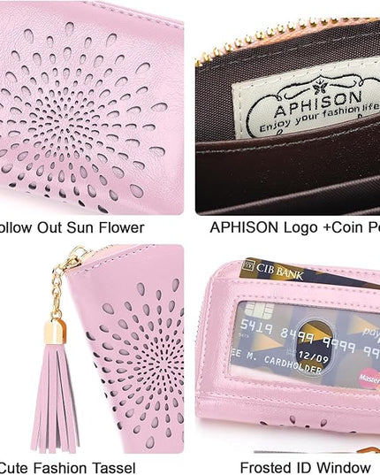 APHISON RFID Credit Card Holder Zipper Card Case Keychain Small Wallet for Women 1ZIP-LIGHT-PINK