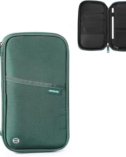 Travel Passport Holder, Large Family Passport Walle for Men Women RFID Passport Cover Lightweight Portable Document Organizer with Wrist Strap (Green)